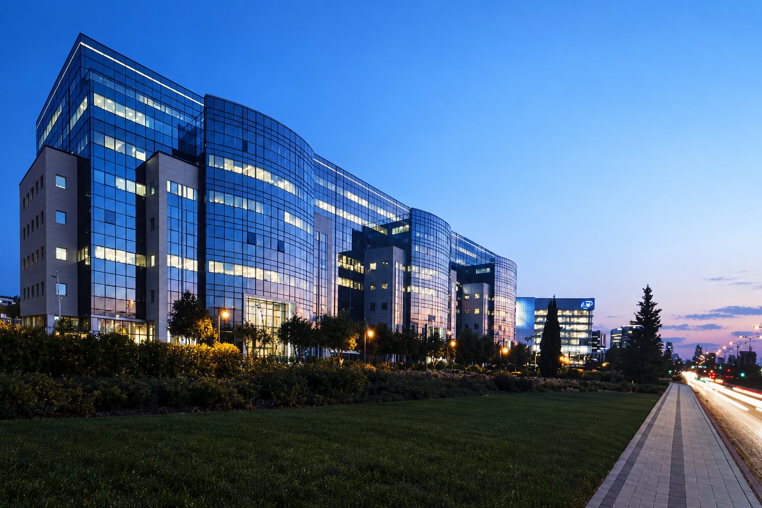 Office Building with a Rooftop Park
